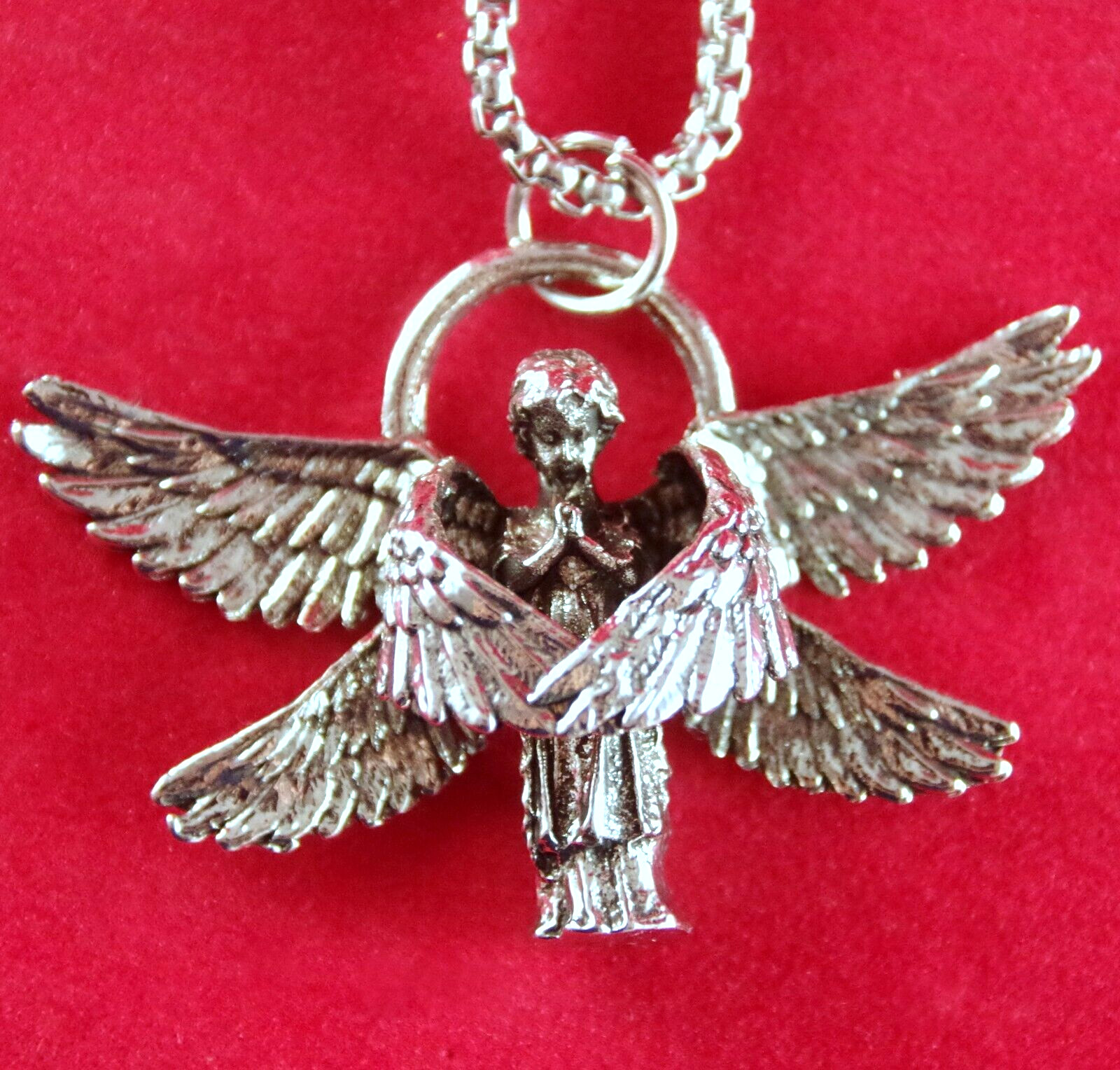 Unique & Cool! 1 7/8″ 3-D NWOT GUARDIAN ANGEL WINGS SILVER TONE PENDANT NECKLACE