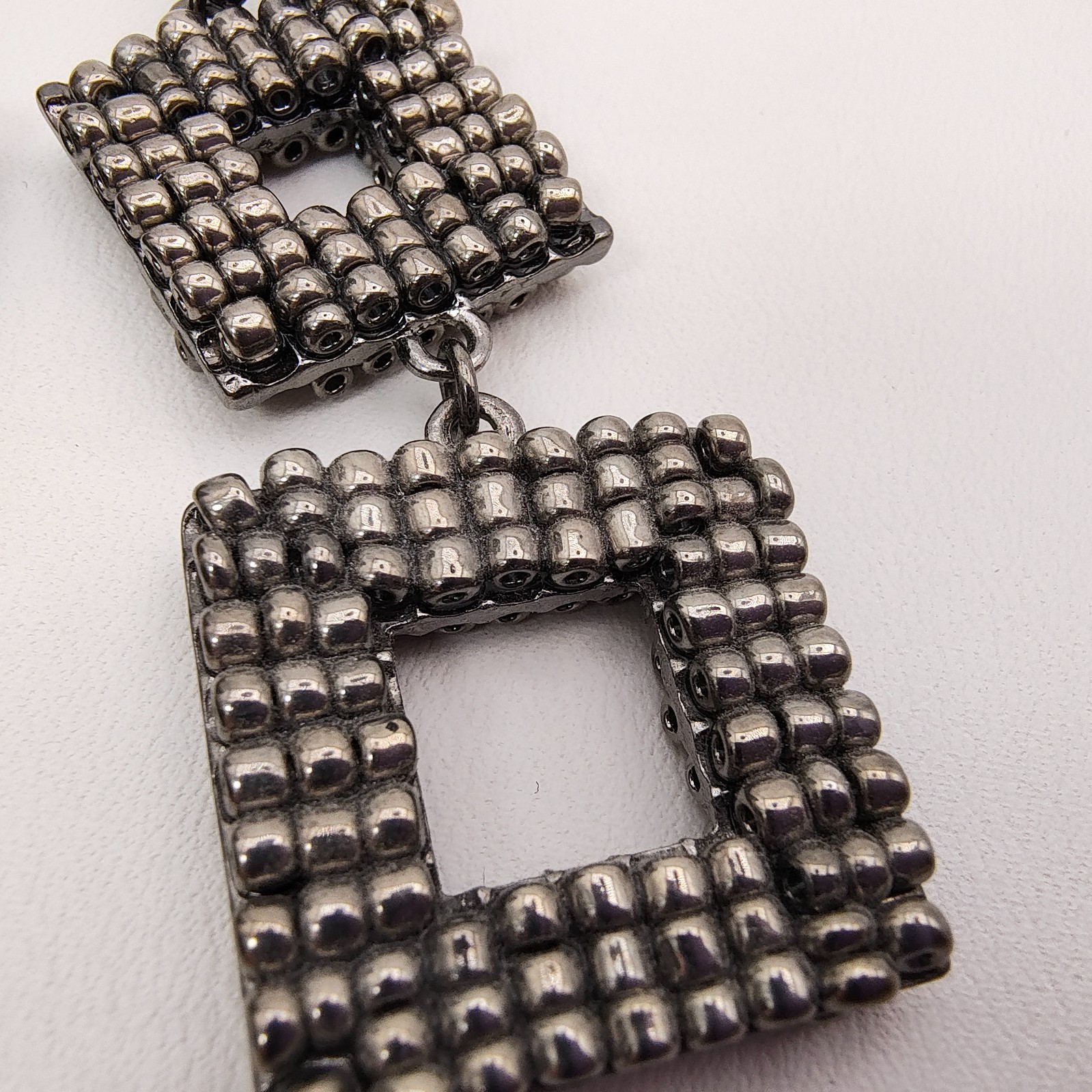 Geometric Maximalist Dangle Statement Earrings Gunmetal Beaded Industrial Chic