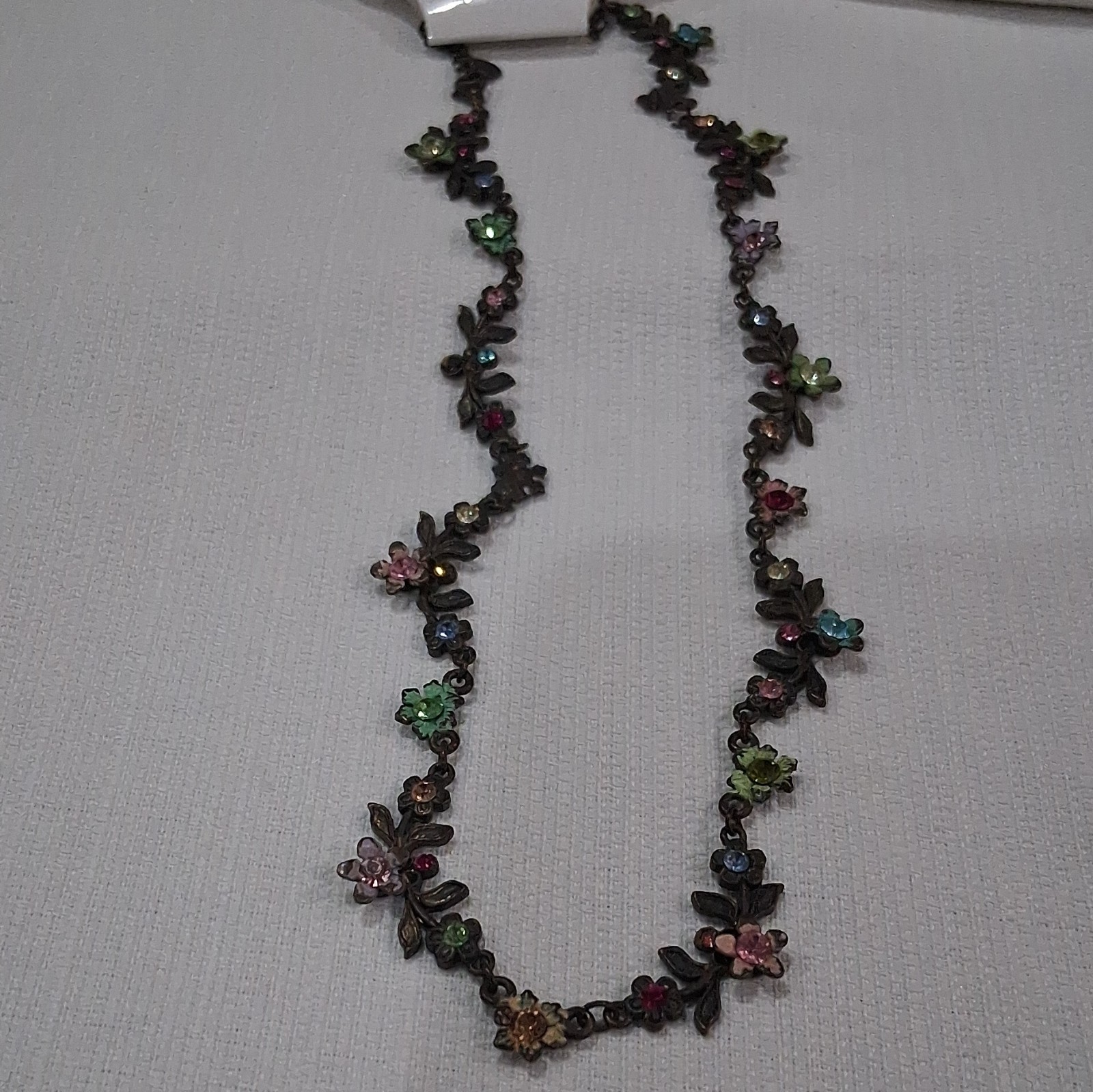 Multicolor Crystal Flower Pendant Cable Chain Necklace Adjustable Lobster Clasp