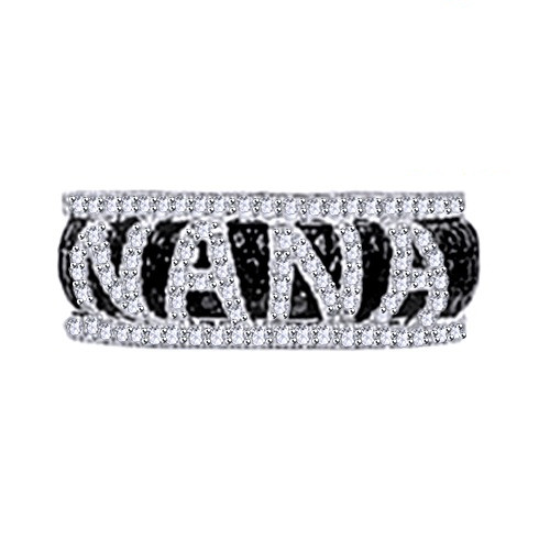 Black & White Simulated Diamond “NANA” Band Ring Solid 925 Sterling Silver
