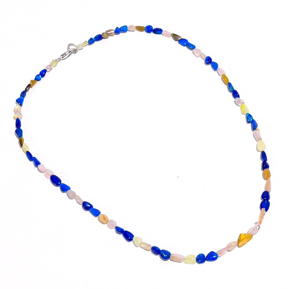 28.5 Ct. Natural Multi Ethiopian Opal Gemstone Smooth Beads Necklace 16″ A-2484