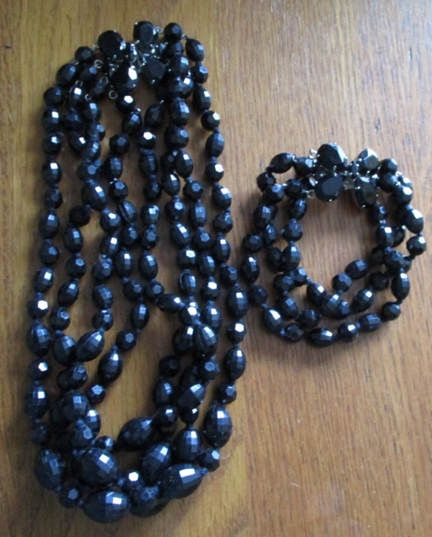West Germany Vintage 4 strand Necklace & Bracelet Butterfly type clasps