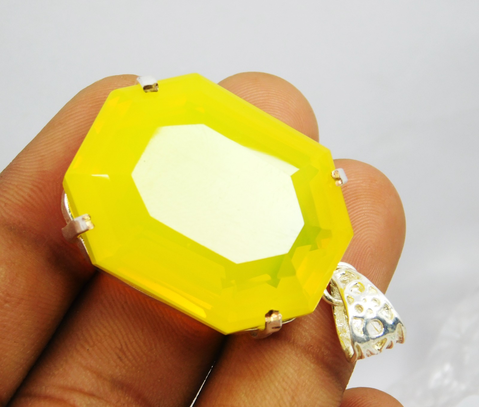 156.20 Ct Natural Yellow Fire Opal Solid Silver PENDANT Loose Gemstone