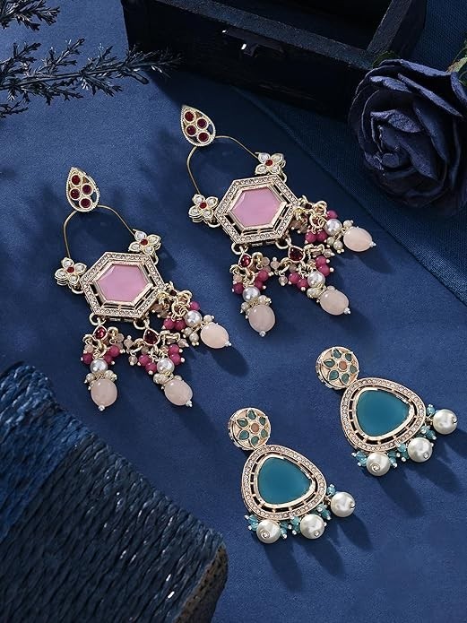 Women’s Gold Plated Stud Earrings Combo Set Ethnic Designer Fashion Jewelry Roya