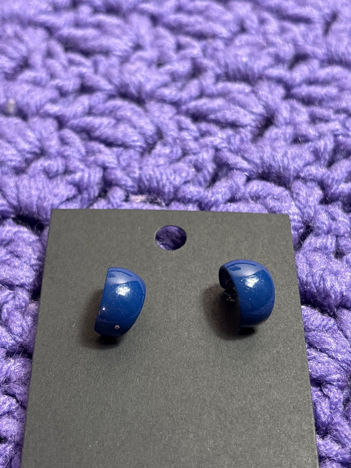Small Open Back Blue Hoop Earrings 0.5 inch
