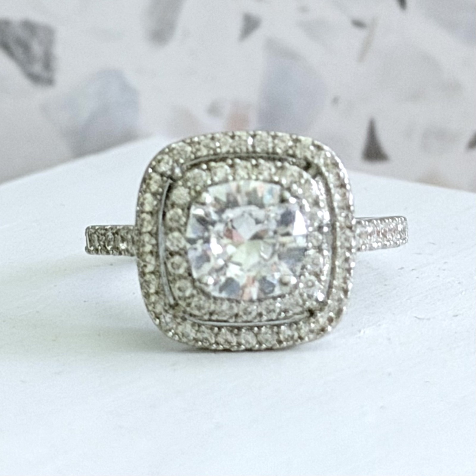 3.34 CT Round Cut 14k Gold & 925 Sterling Simulated Sapphire Double Halo Ring