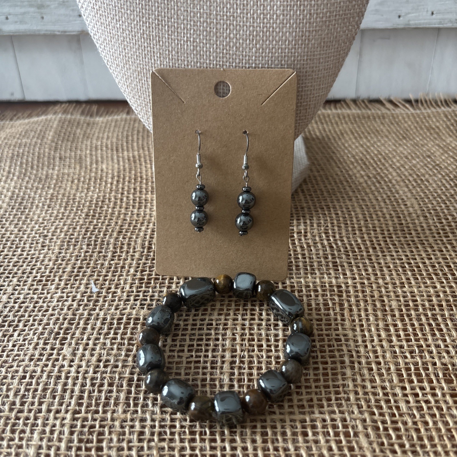 Hematite Crystal and Tiger Eye Jewelry Set