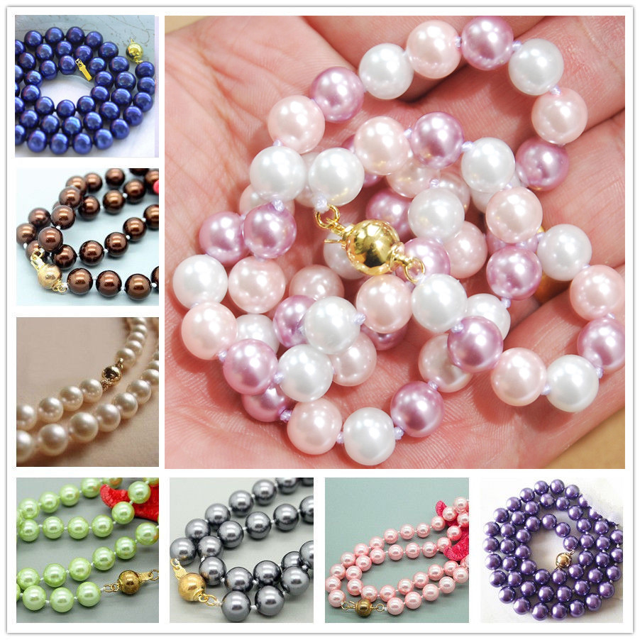 Long 16″ 18″ 25″ 36″ Women’s 8mm Akoya Shell Pearl Round Beads Necklace AAA