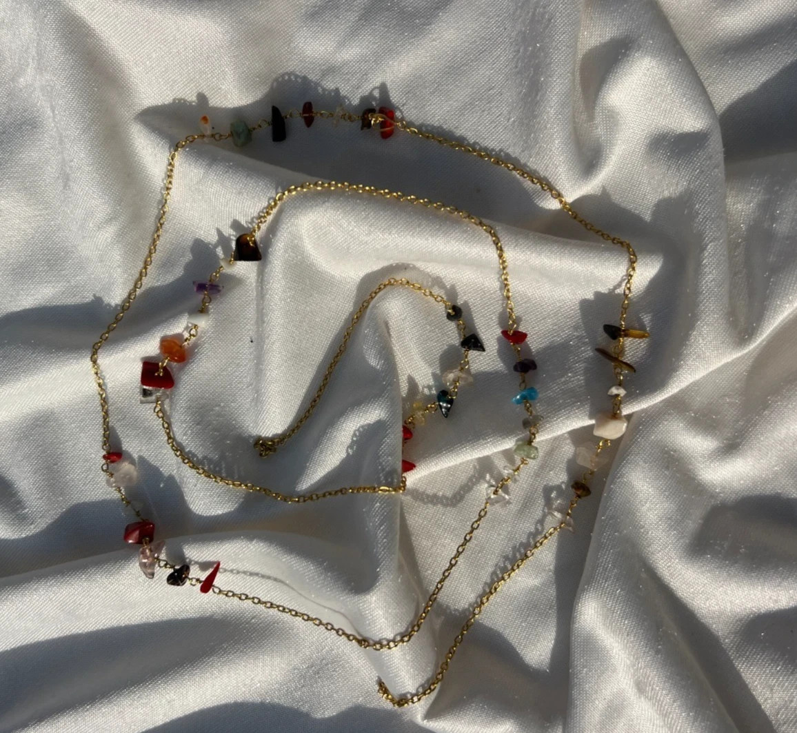 Natural Multi Gemstone Chip Necklace Gold Chain Jewelry Gift
