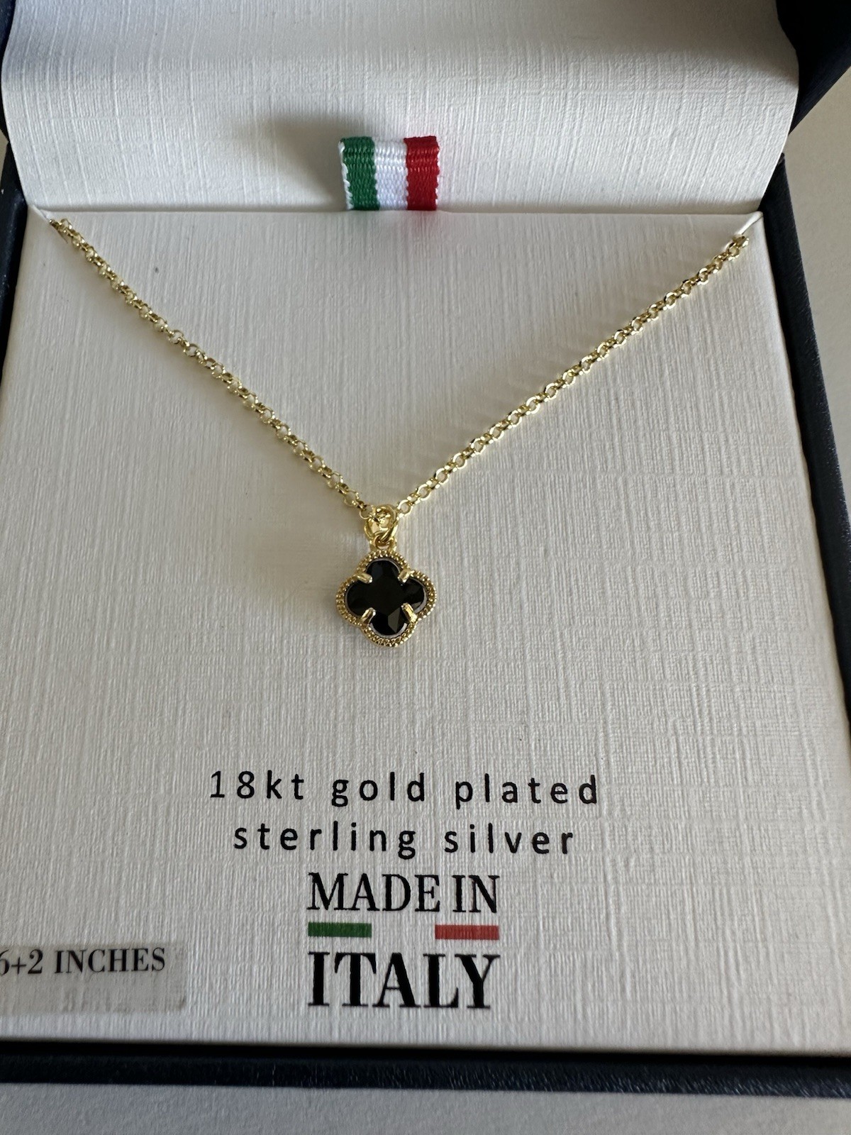 Necklace 18k T Gold Plated Sterling Silver 16+2 Inch Blackstone Flower Shape