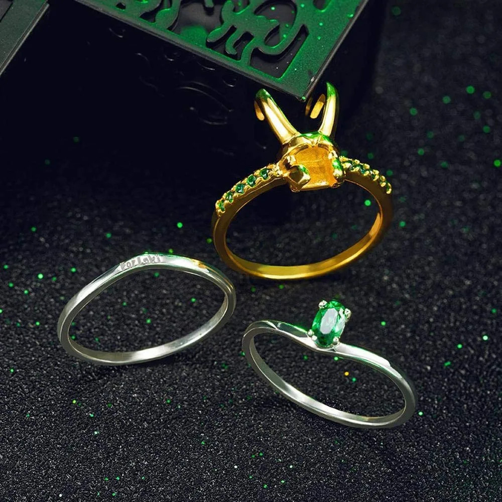 Loki Helmet Inspired Stacking Ring Set 3 Piece Mythology Men’s Unisex Jewelry