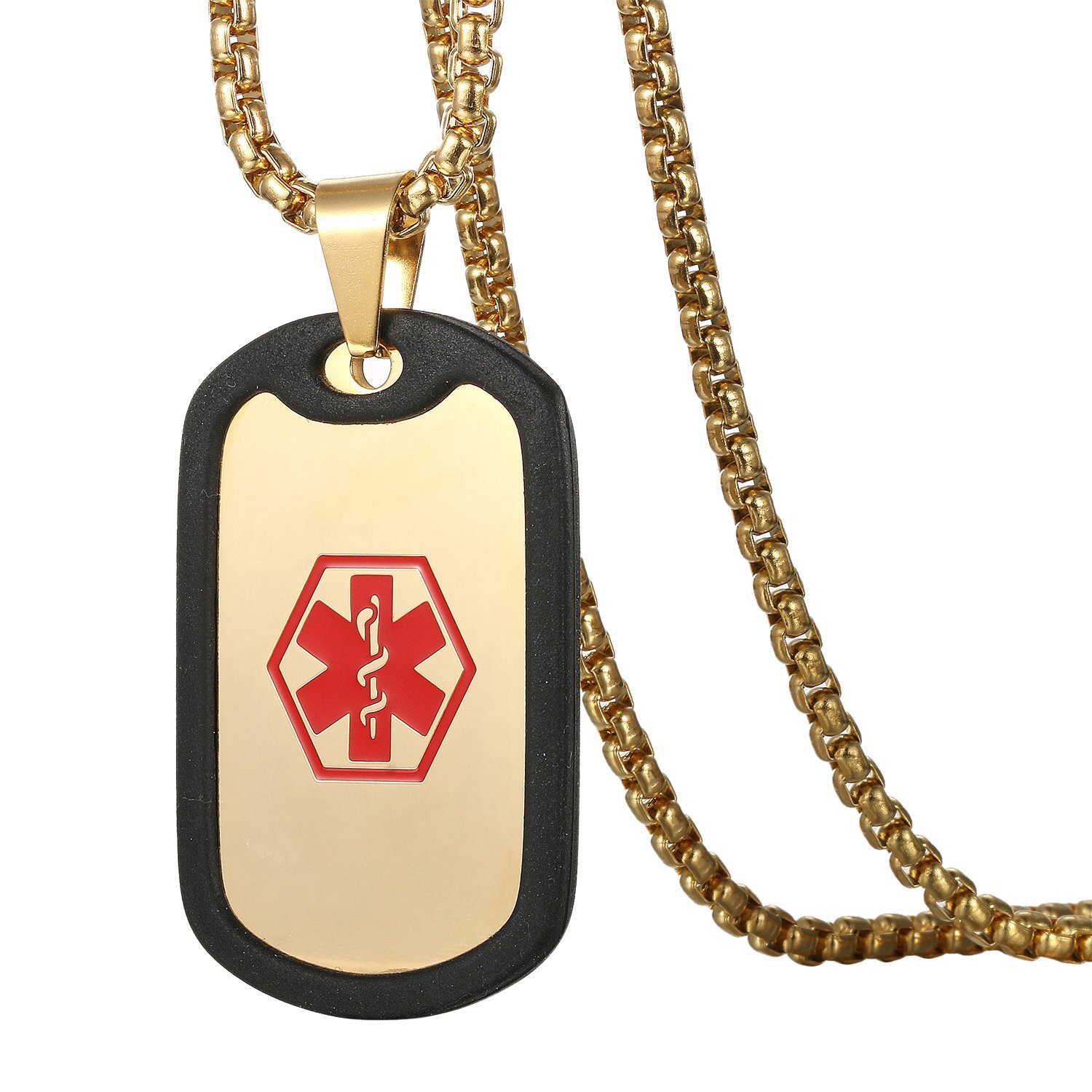 Men Women Medical Alert ID Dog Tag Pendant Chain Necklace Stainless Steel
