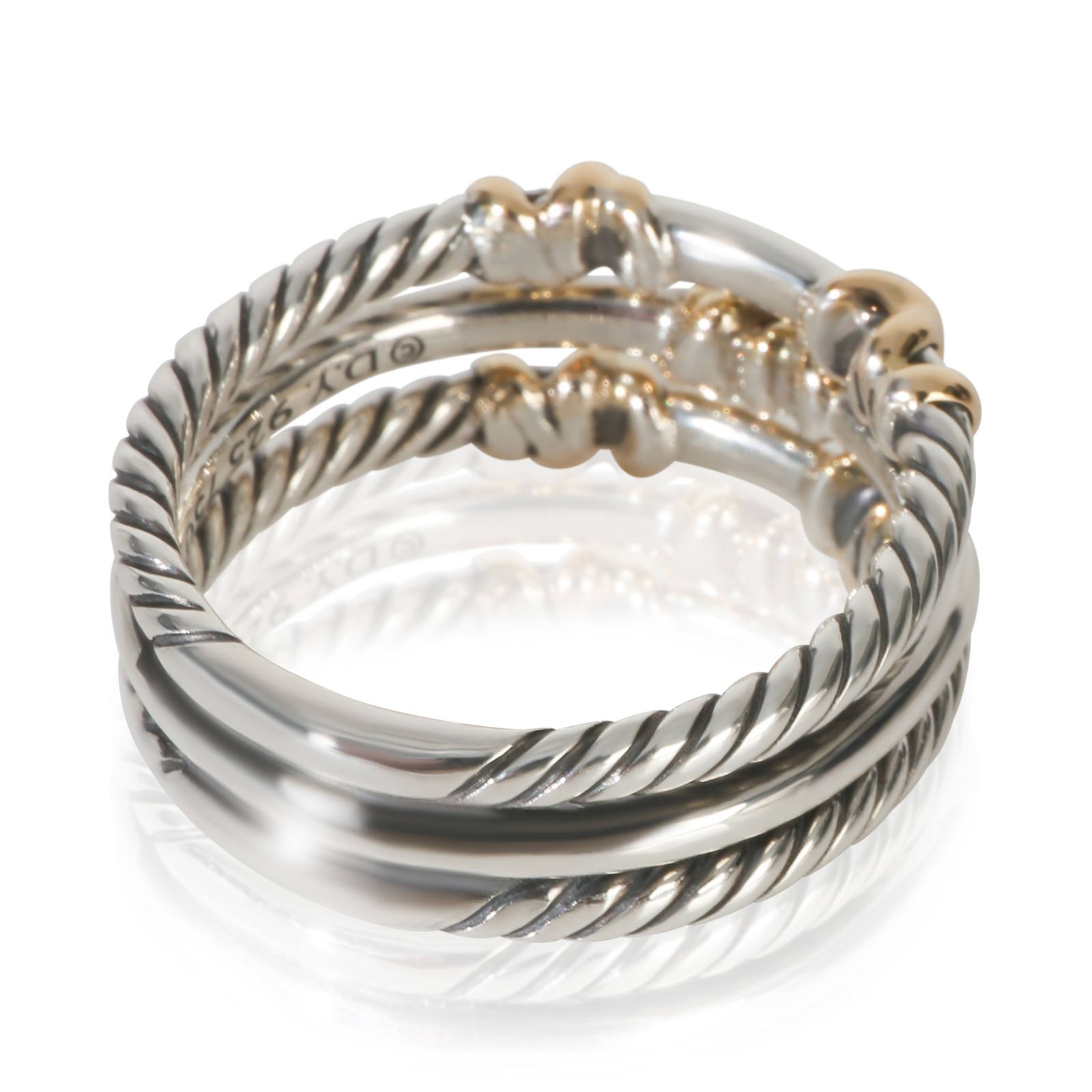 David Yurman Yellow Gold & Sterling Silver Diamond Petite Helena 3 Row Ring