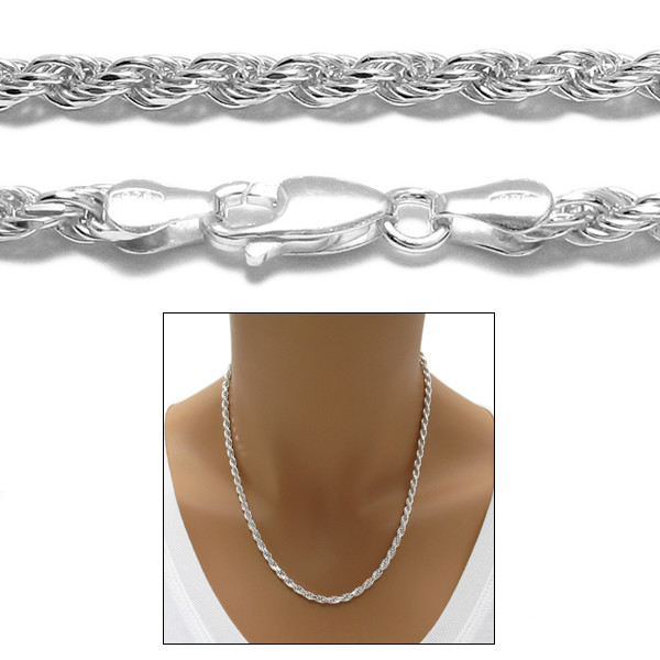 925 Sterling Silver Dia Cut Rope Chain Necklace 3.5mm (070 Gauge)