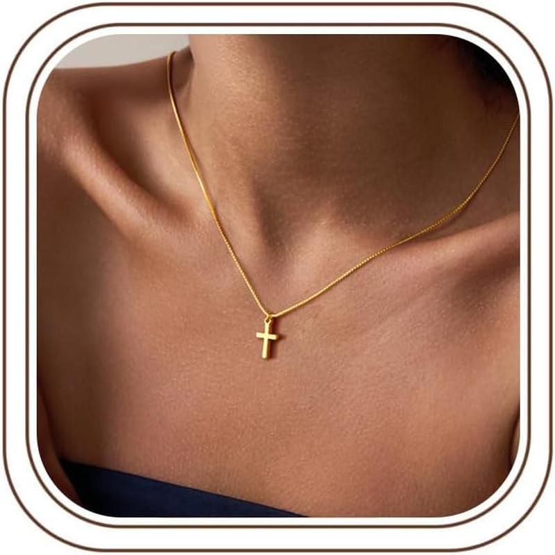 Cross Necklace for Women Teen Girls Kids,14K-Gold-Plated Necklaces | Dainty Cros