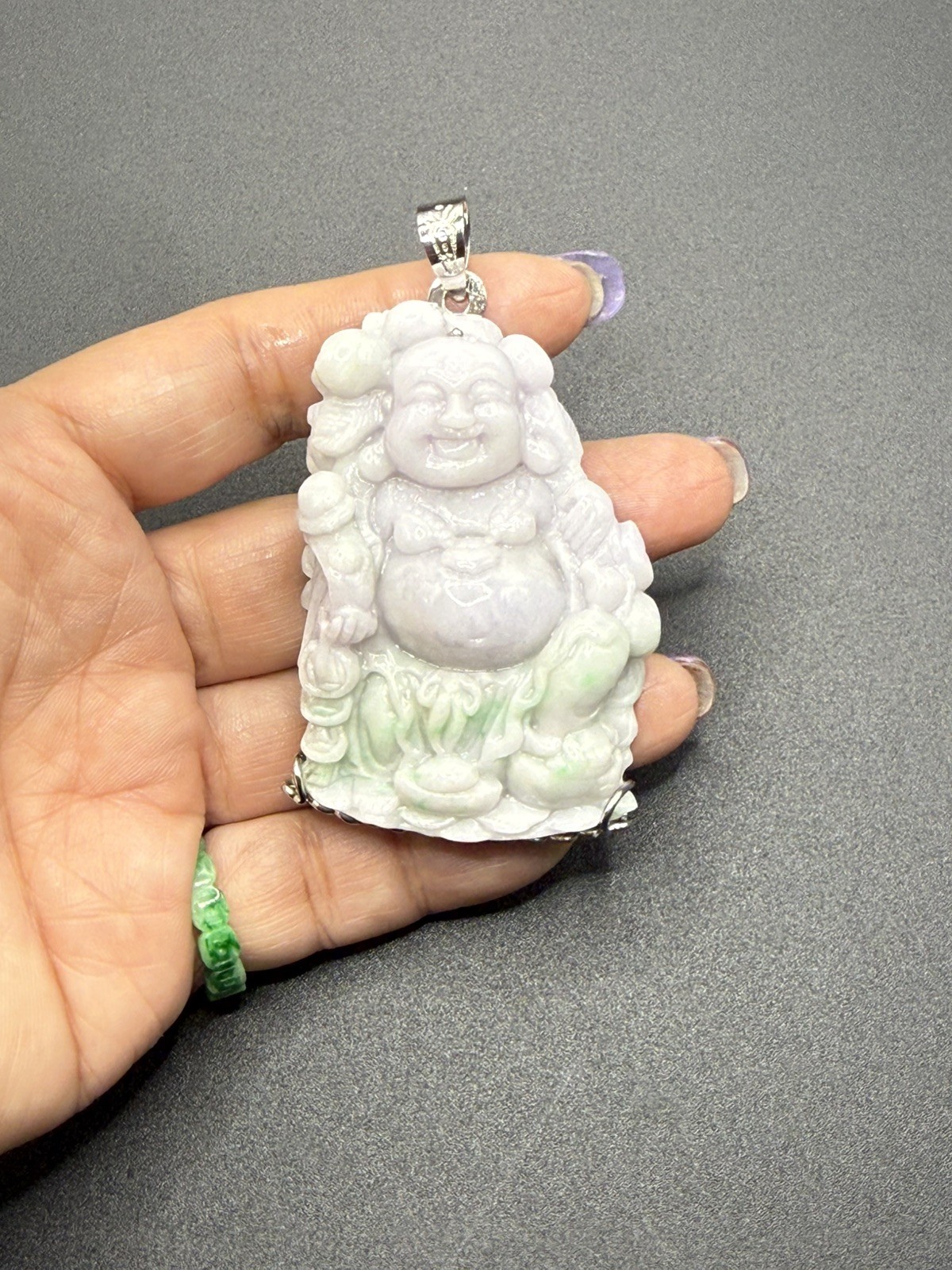 Maitreya laugh buddha Natural Jade natural color Pendant Phật Di Lạc