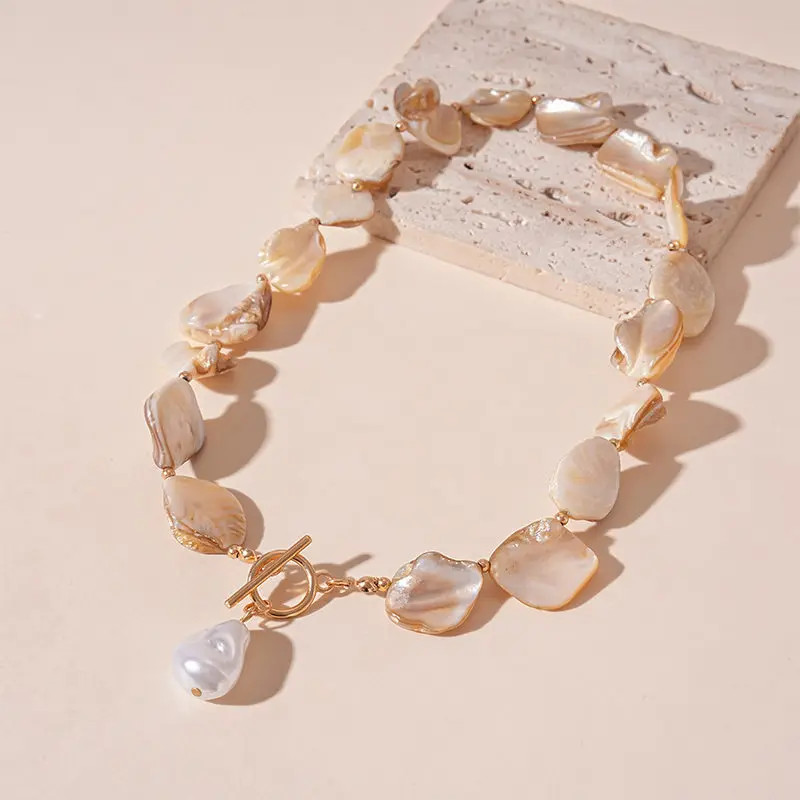 Bohemian Colorful Irregular Shell Beaded Necklaces for Women Retro Double-layer