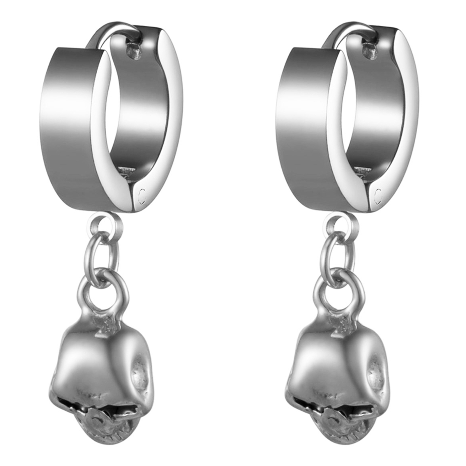 2pcs Punk Hip Hop Stainless Steel Skull Drop Dangle Unisex Huggie Hoop Earrings