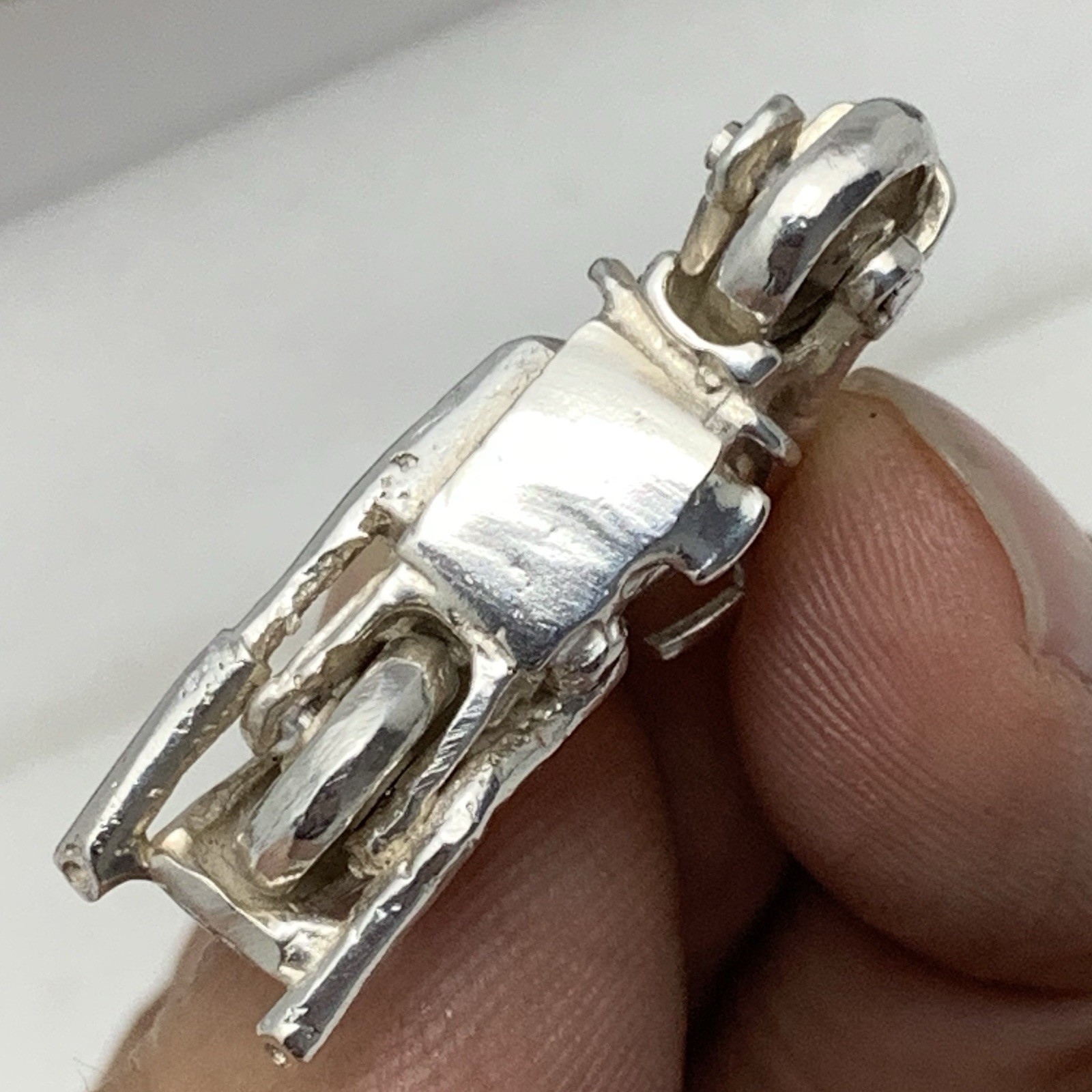 SUPERB Sterling Silver 3D Motorcycle Pendant W/ Rotating wheels ~ .925 ~ 11.5g