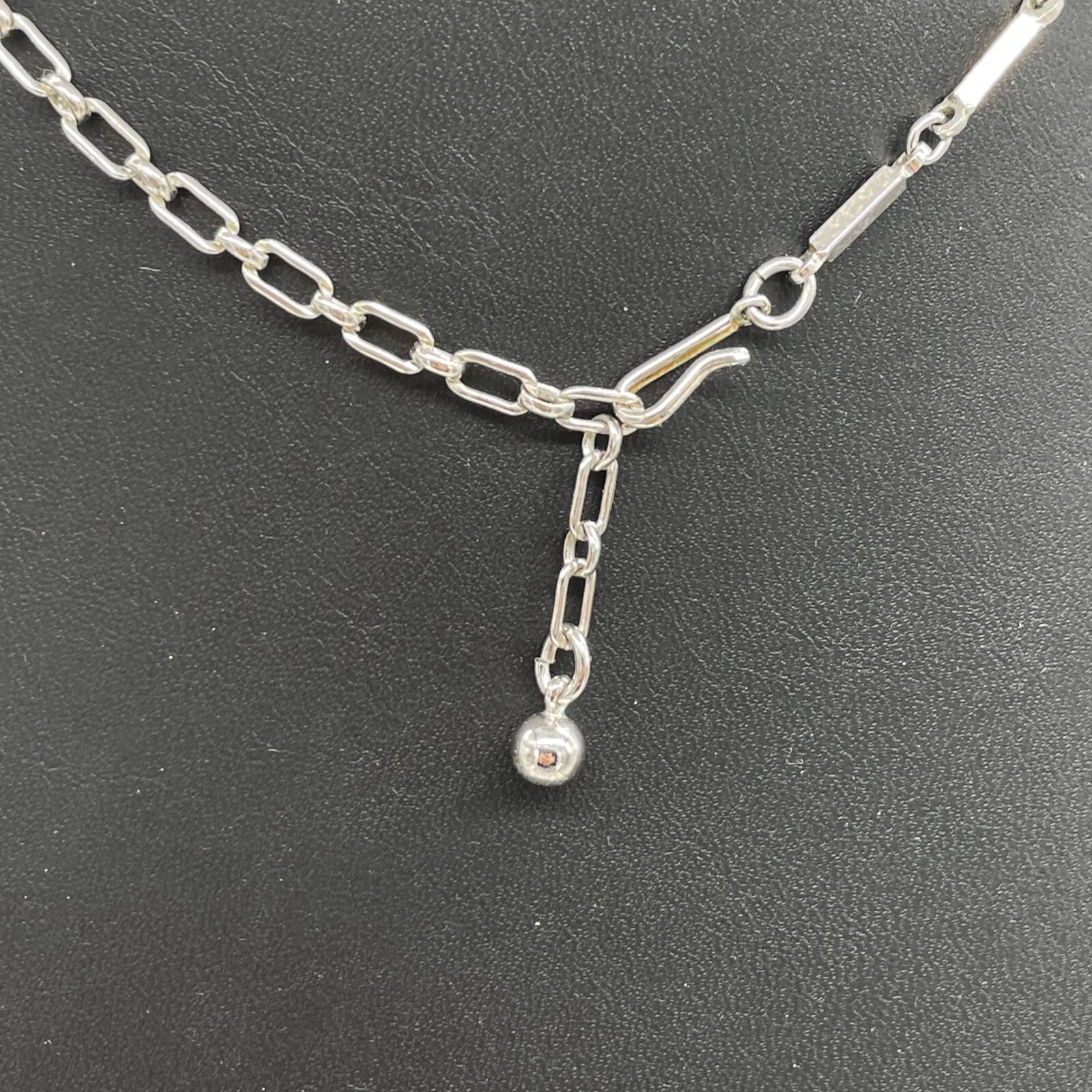 Blue Rhinestone Crystal Chain Necklace 14 to 17 Inches Hook Closure Silver Tone