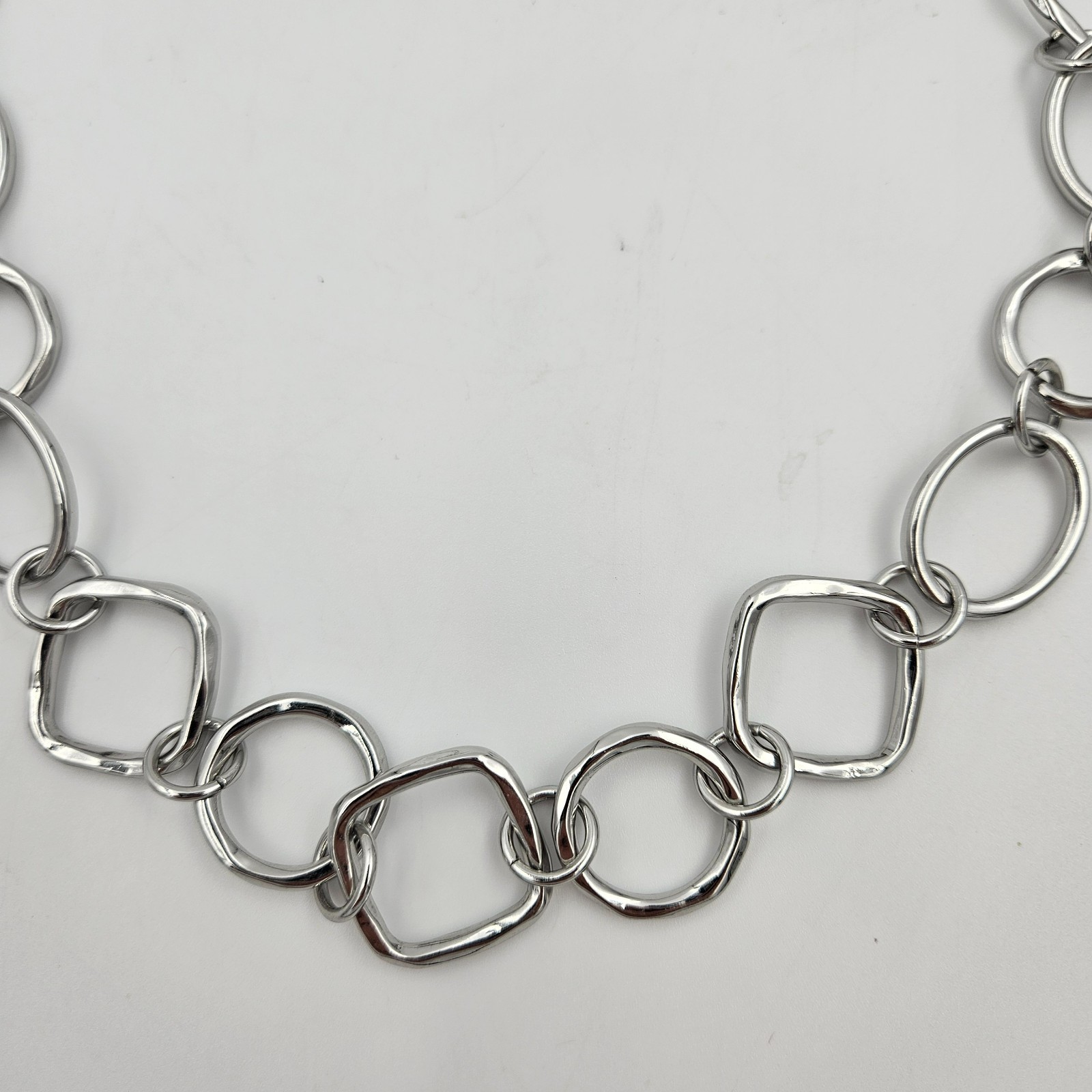 Talbots Silver Tone Geometric Link Statement Chain Necklace 32 In Lobster Clasp