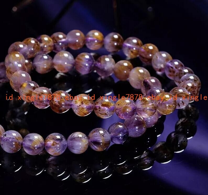 1 Pcs 8mm Super Seven 7 Purple Quartz Round Beads Balance Healing Women Bracelet