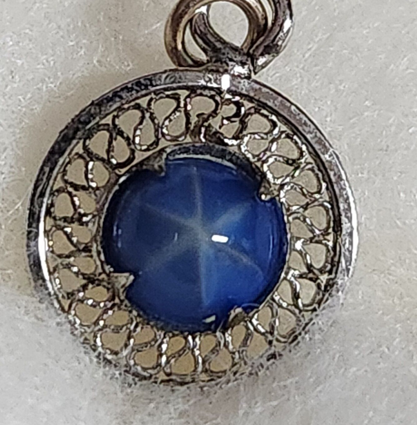 Linde Star Pendant or Charm Tiny 3/8 inch Silver Tone & Blue White Star Marked