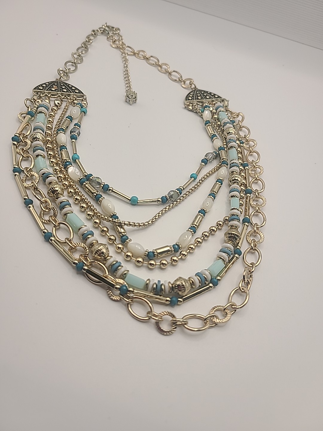 Signed Crown Charm 7 Layer Necklace Classic Style