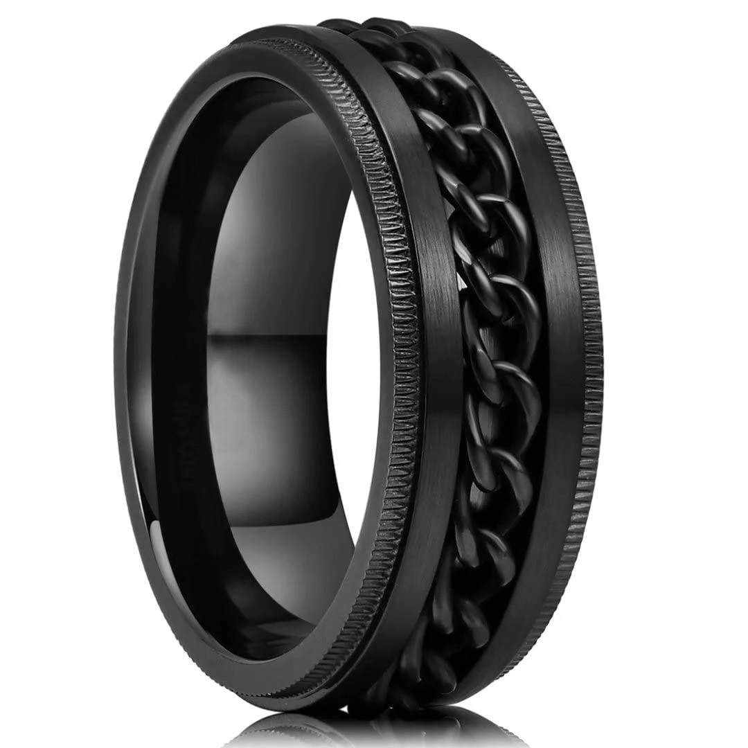 Anti Stress Stainless Steel Ring For Men Gear Chain Rotating Anxiety Relief