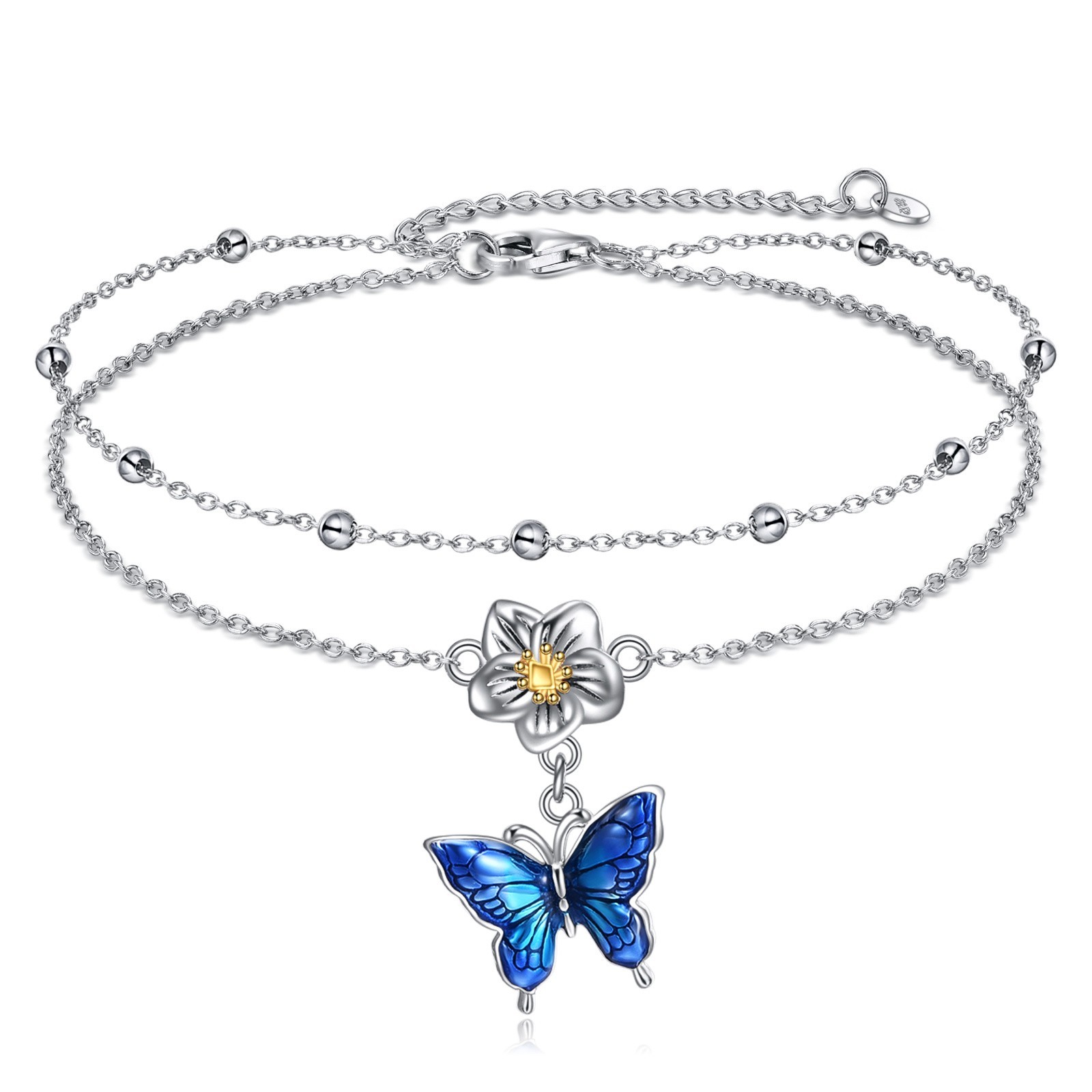 Butterfly Anklet Gifts for Women Sterling Silver Layered Chain Butterfly Ankle