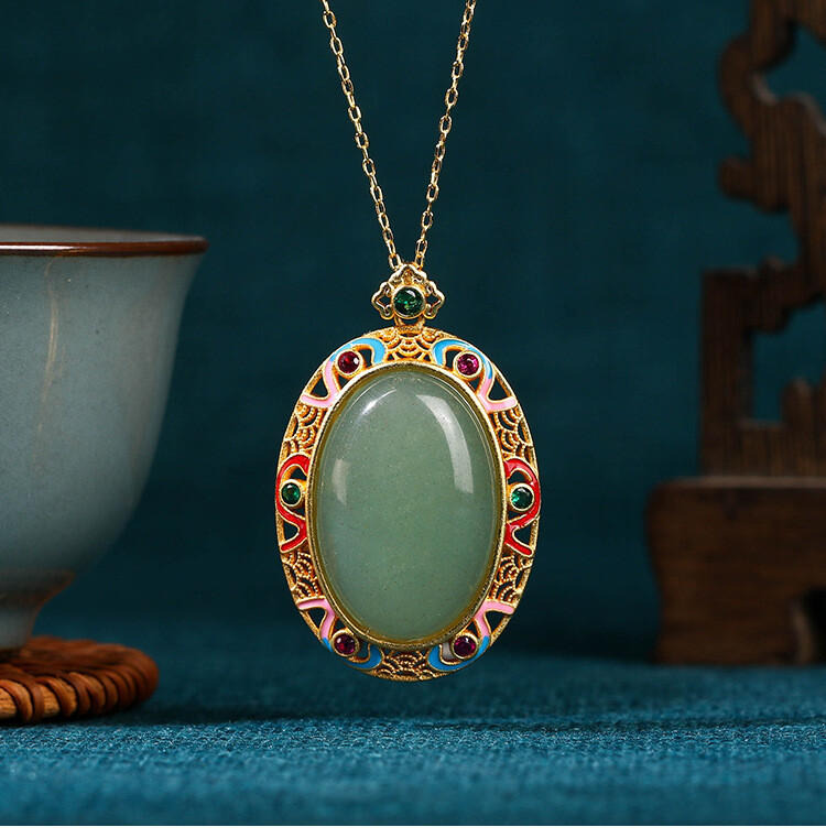 Green Jade Crystal Pendant Necklace Charm 18K Gold Plated Chain Dainty Gemstone