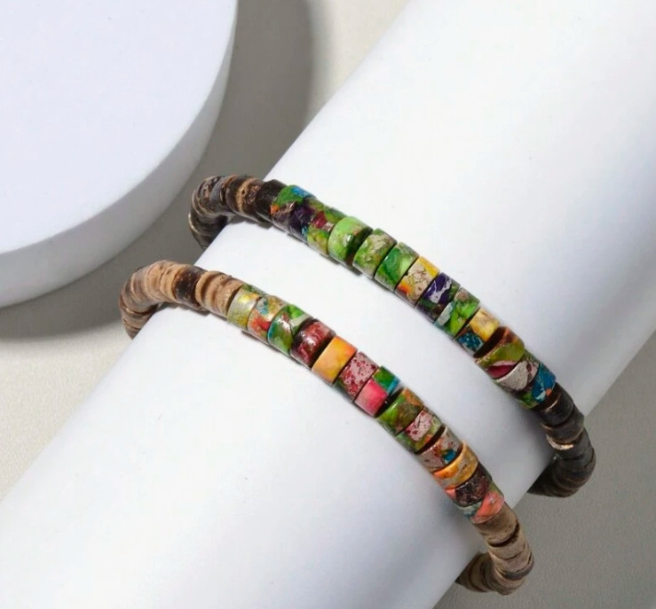 Vintage 6mm Imperial Jasper Wood Healing Reiki Unisex Bracelet Birthday Gifts
