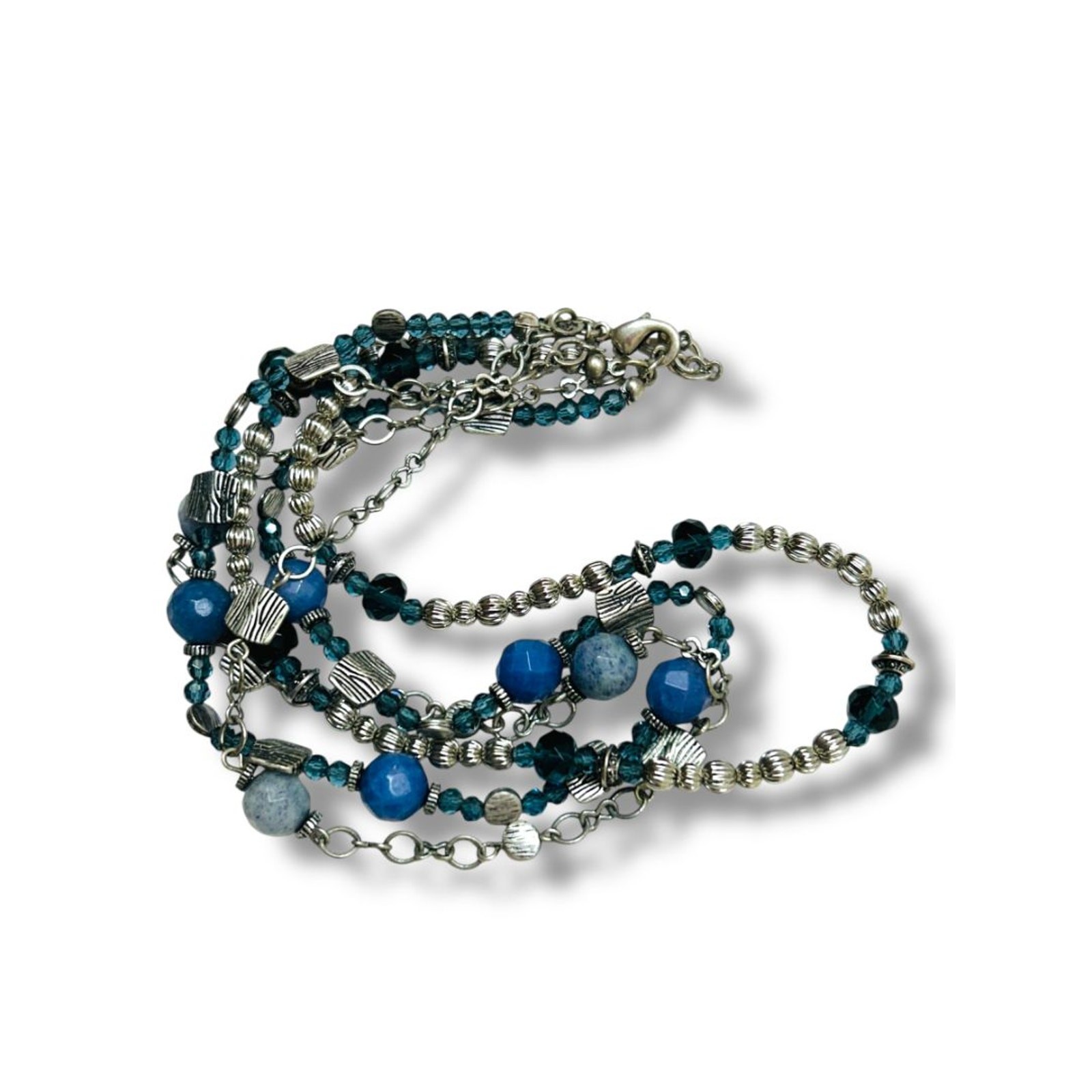 Premier Designs Multistrand Necklace Blue Silvertone Beaded 15.5-19″