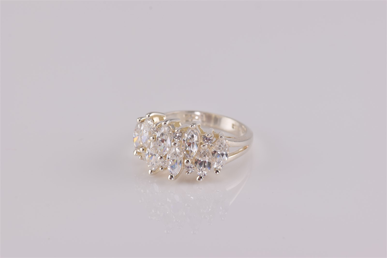 Sterling Silver Stacked & Staggered Marquise Cubic Zirconia Band Ring 925 Sz: 5