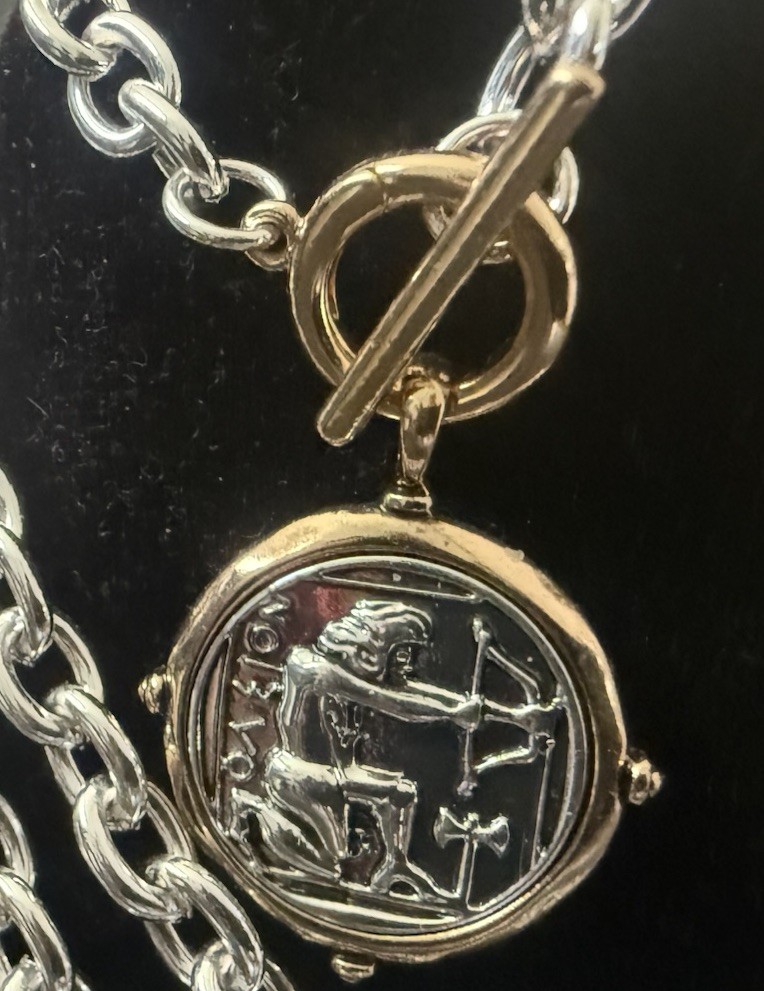New Costume Jewelry Medallion Necklaces; Gold And Silver Tones W/A Front Closure