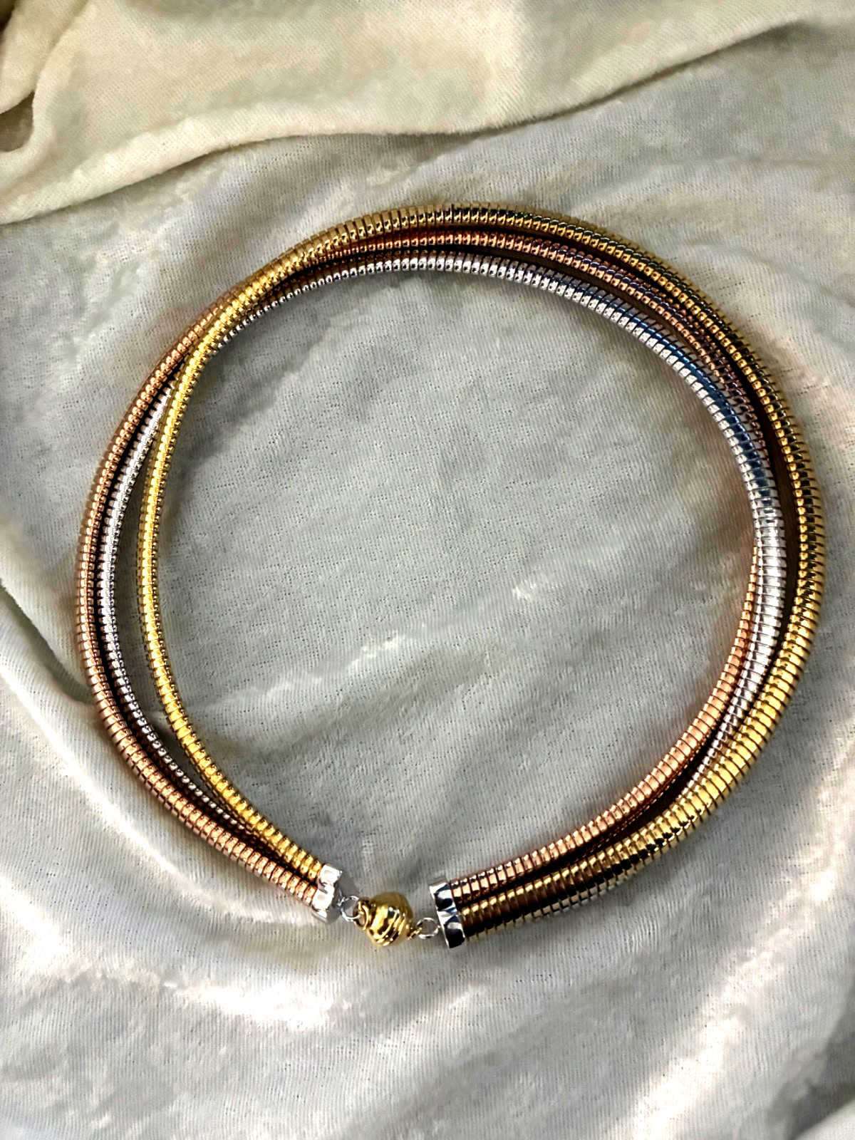 DAVID MARKSTEIN BRONZE 3-STRAND MAGNETIC TUBOGAS NECKLACE, 18″ (M4957-52)