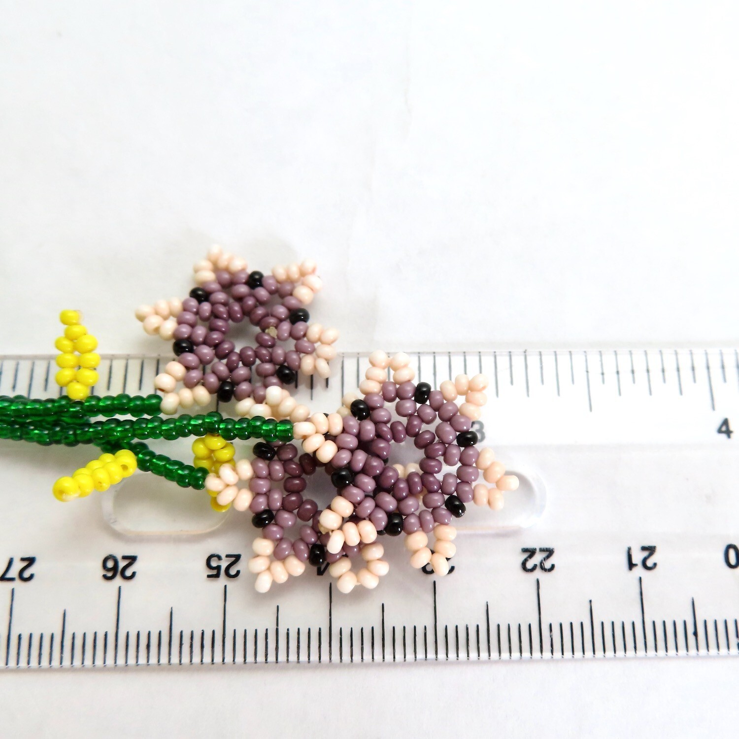 Beaded Dangle Earrings Pink Purple Flowers Huichol Handmade Mexican Folk Art