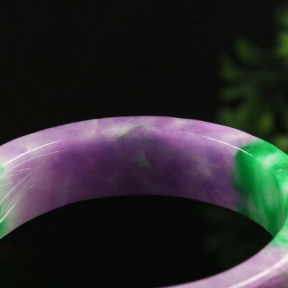 60mm Lavender Purple Green Jadeite Jade Bangle Bracelet Ruyi Flower Bat A-15045