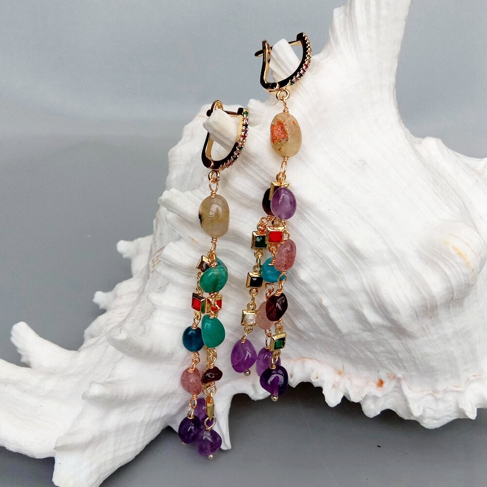 Y·YING Multi Color Gemstone Dangle Earrings Cz Pave Lever Back Girlfriend Women