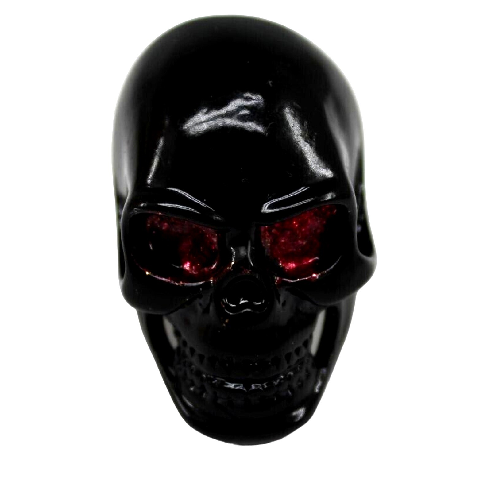 Black Skull Ring • Blood Red Eyes • Evil Grin • Size 10 • Large 1-1/2″