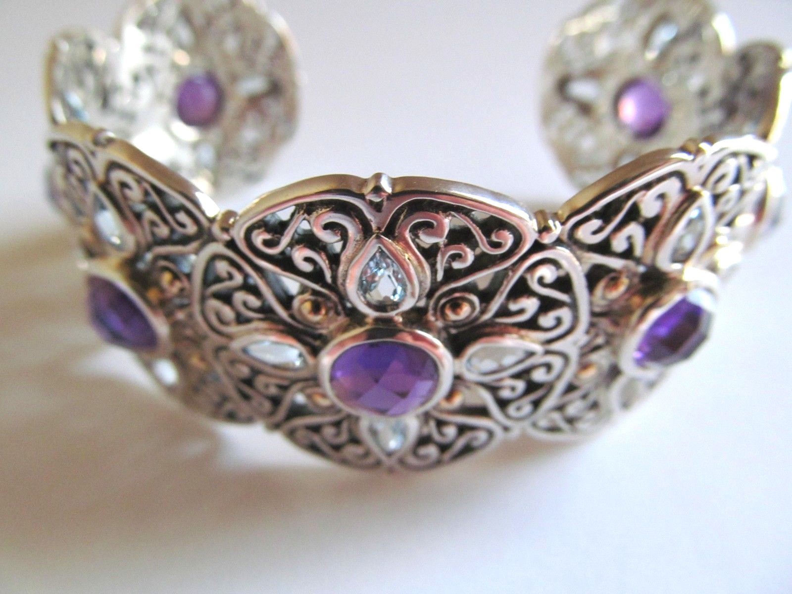 SAMUEL B. STERLING & 18 KT AMETHYST & BLUE TOPAZ GEMSTONE BRACELET $1200.+