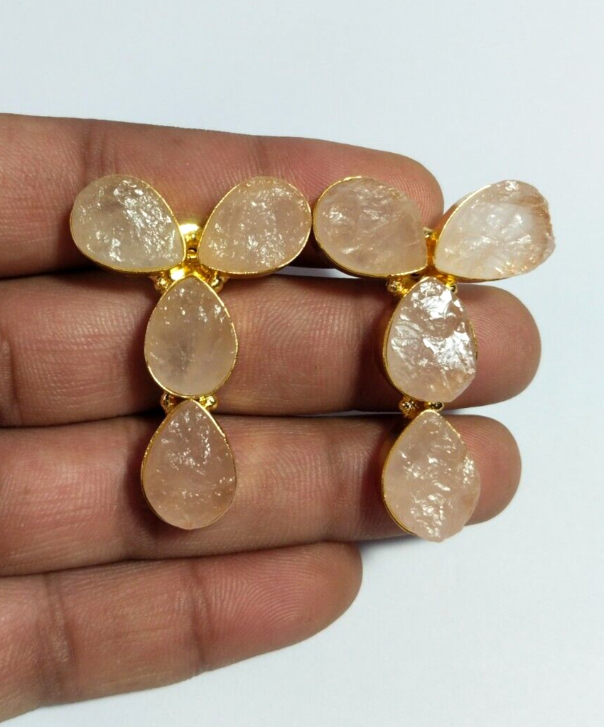 Natural Multi Color Stone Rough Earrings Gold Plated Earrings Birthstone Earring