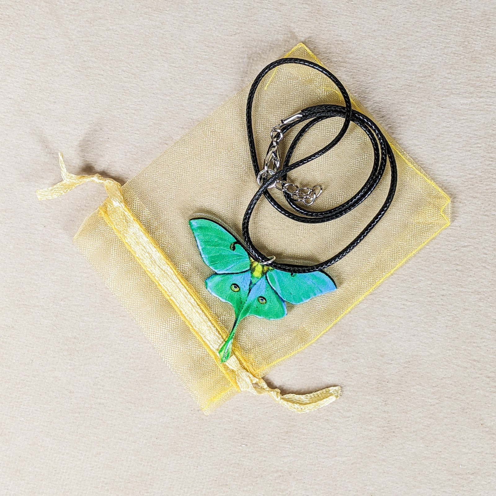 Luna Moth Black Cord Necklace acrylic Curiosity Jewelry butterfly fashion gift
