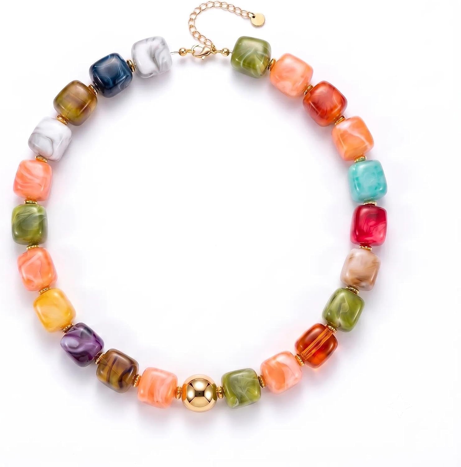 Bold Chunky Resin Beaded Statement Necklace – Lightweight Boho Chic Accessory