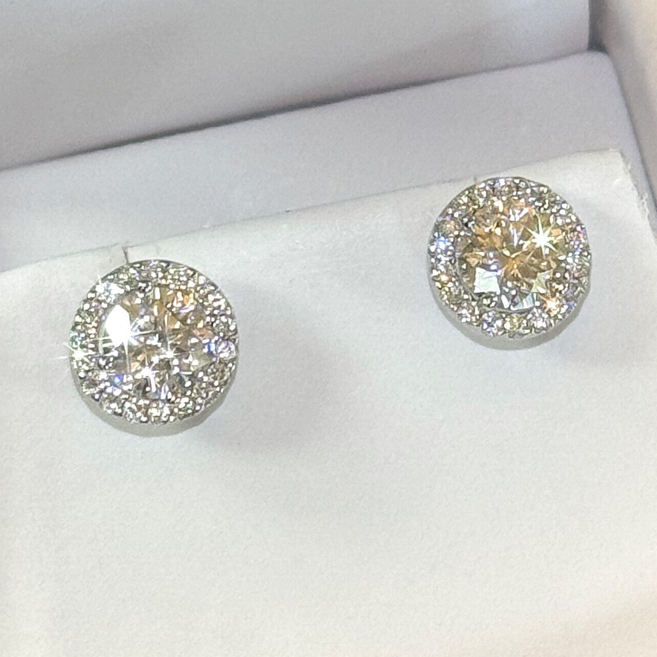 2.00 CTW Moissanite Halo Stud Earrings- 925 Silver or 14K Gold – Unisex