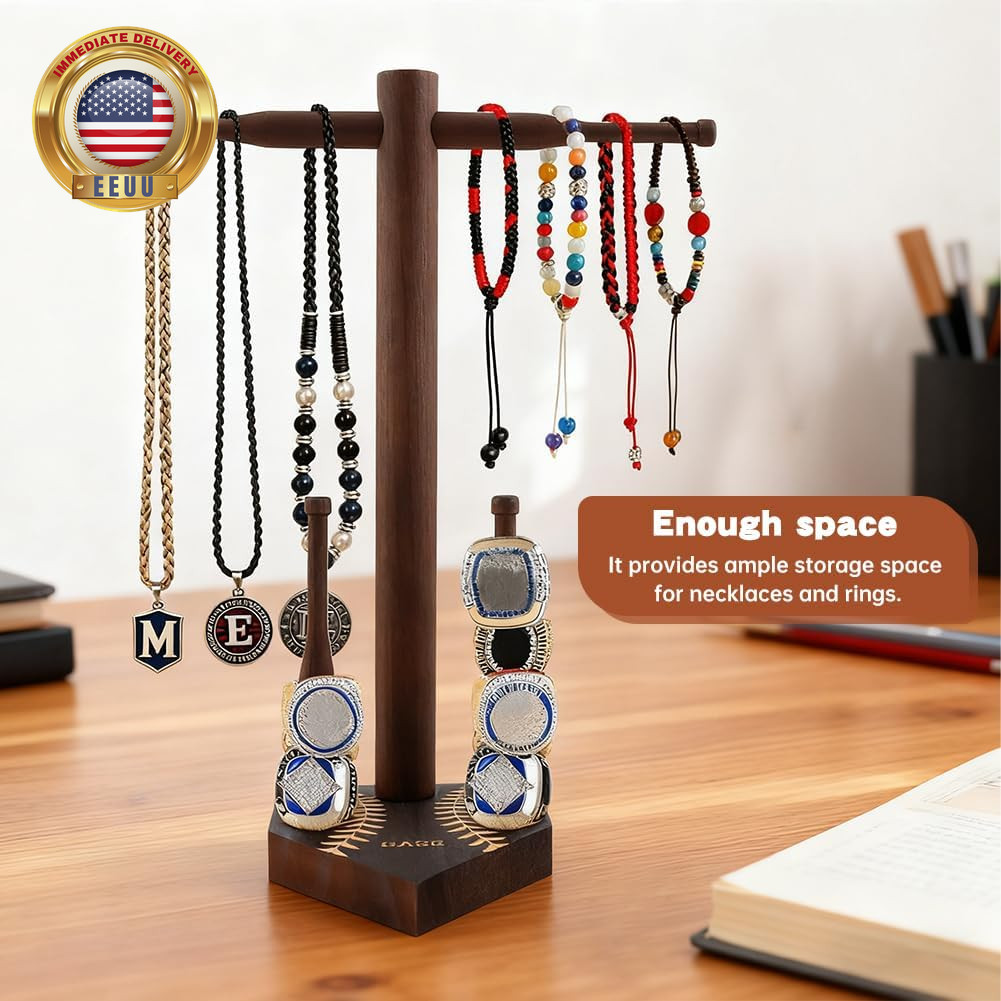 Baseball Ring & Drip Necklace Display Holder, Wooden Championship Ring Display H