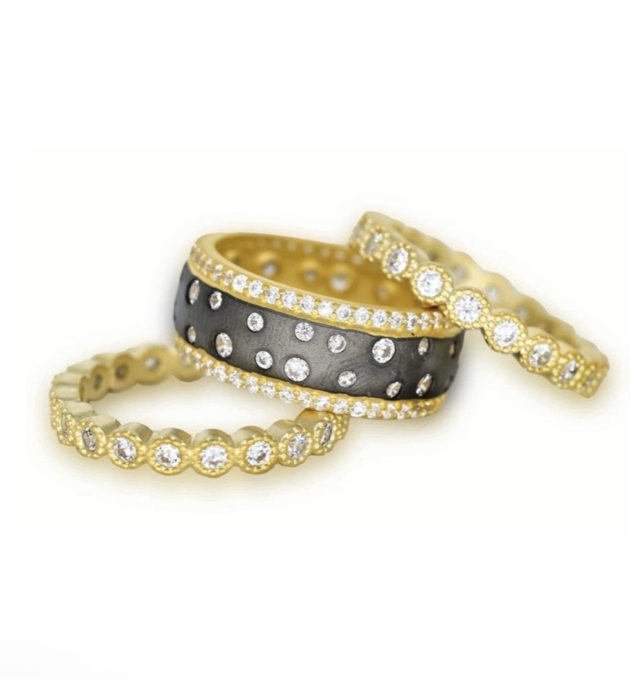 Freida Rothman (2) 925 Sterling Silver 14k Gold Bezel-Set CZStacking Rings
