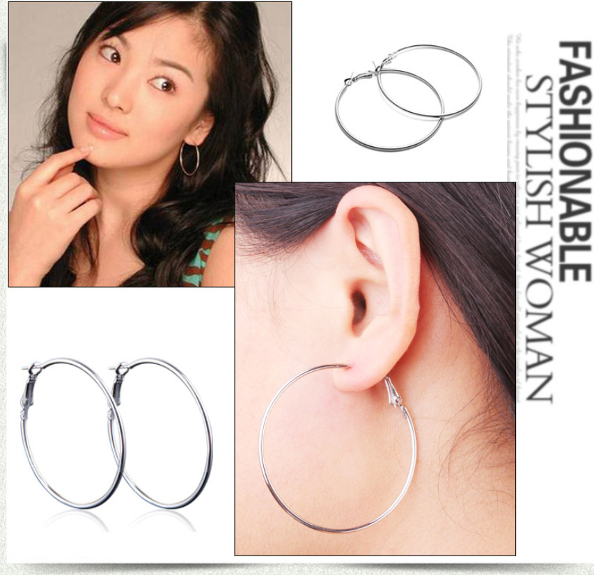 Rose Gold Black Silver Stainless Steel Simple Round Hoop Earrings Swivel Clasp