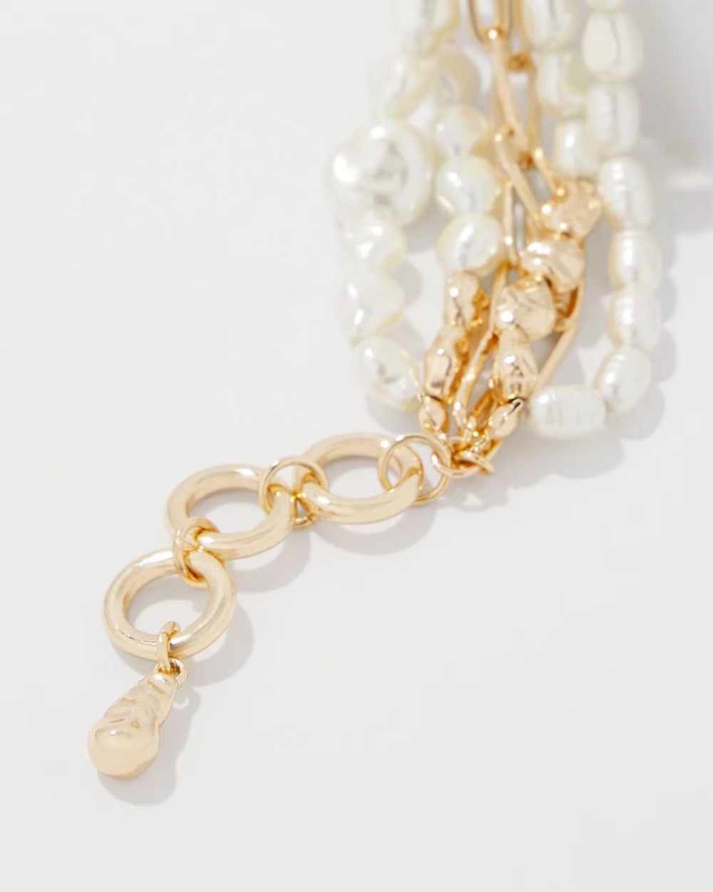 WHBM Gold Tone + Pearl Multiple Strand Bracelet Toggle Closure NWT