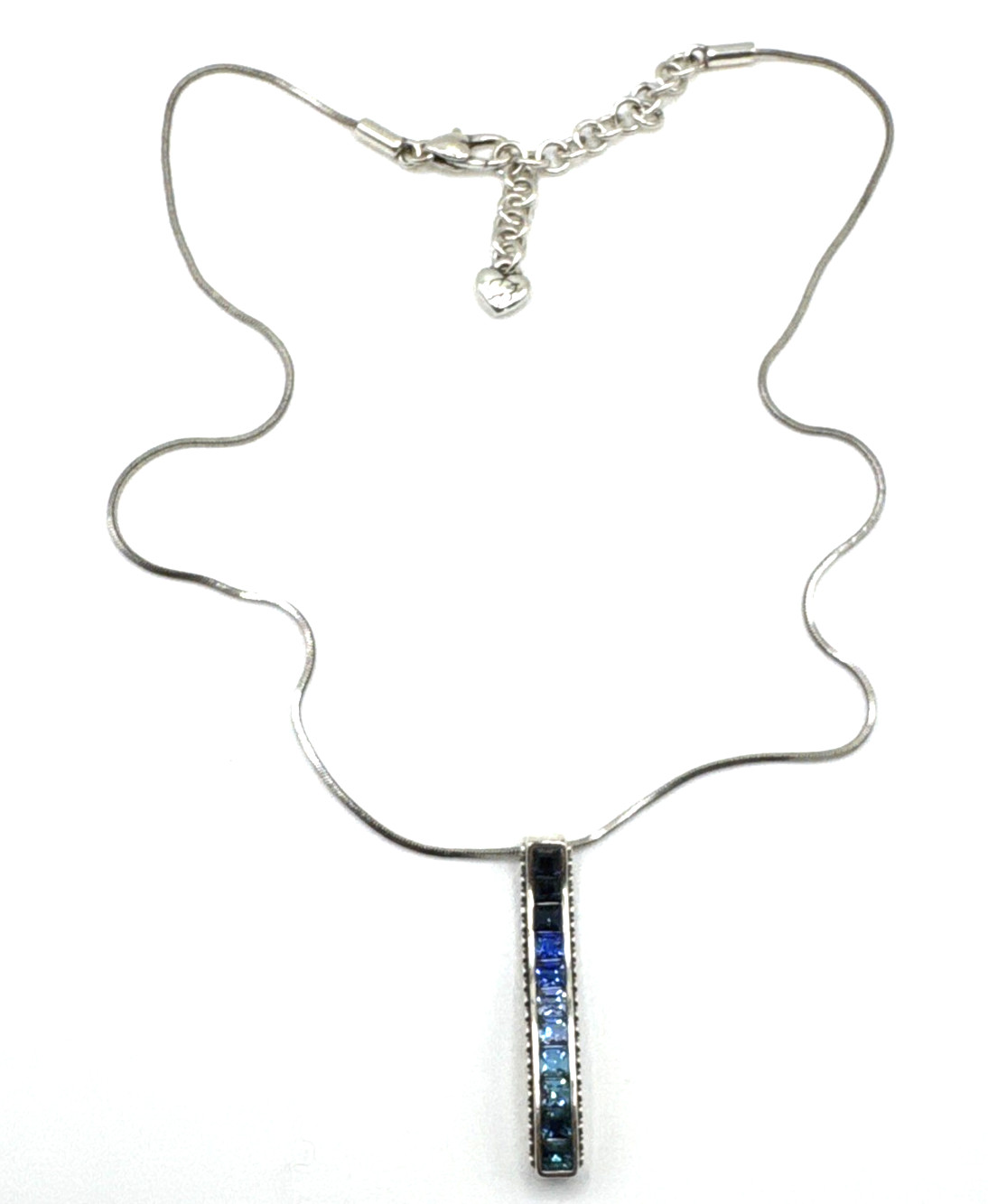 Brighton Spectrum Blue Ombre Crystals Rectangle Bar Silver Necklace 18″